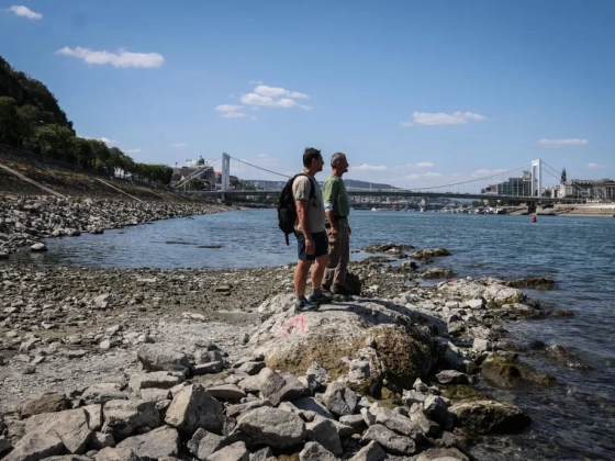 Olyan alacsony a Duna vízszintje, hogy látni lehet a régi Ferenc József híd roncsait