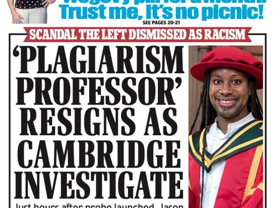 Az Egyesült Királyságban megjelent lapok: „A plágiumok professzora lemond” és a „West End stab rampage”