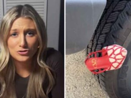 Videó: egy nő defektet kapott Ford Broncójával, miután áthajtott az utcán hagyott dizájner magassarkún